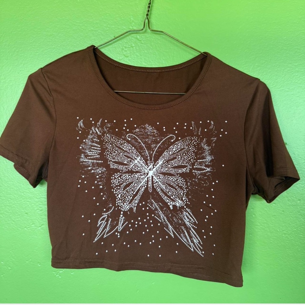 Brown Butterfly Graphic Women's Top